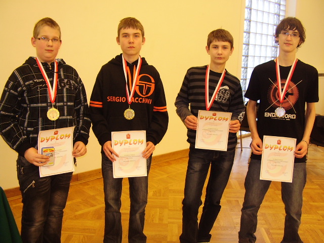 Złoci i srebrni medaliści MMM - Warszawa 2012, od lewej Jarosław Walczak, Julian Augustyniak, Milan Chyliński, Dariusz Syncerek