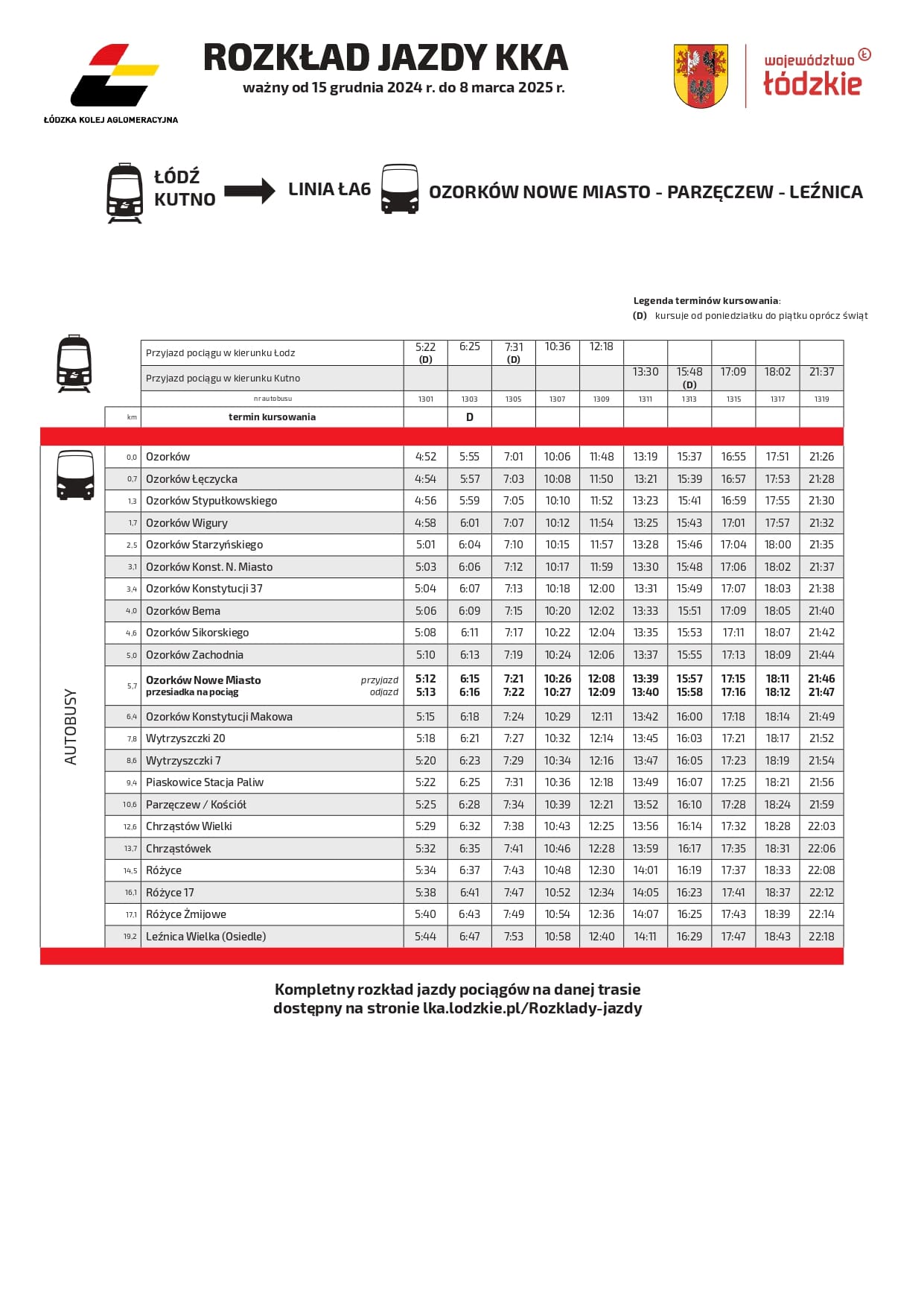 Zmiany w rozkładzie jazdy linii ŁA6 od 15 grudnia 2024 r. - Ozorków.net