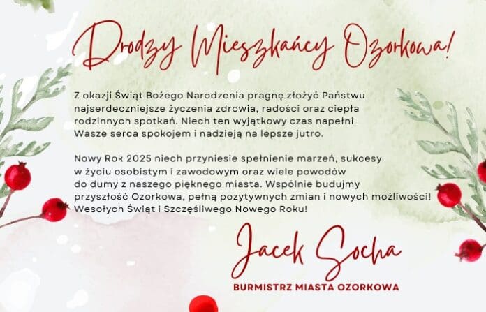 Najlepsze życzenia z okazji Świąt Bożego Narodzenia składa Burmistrz Jacek Socha
