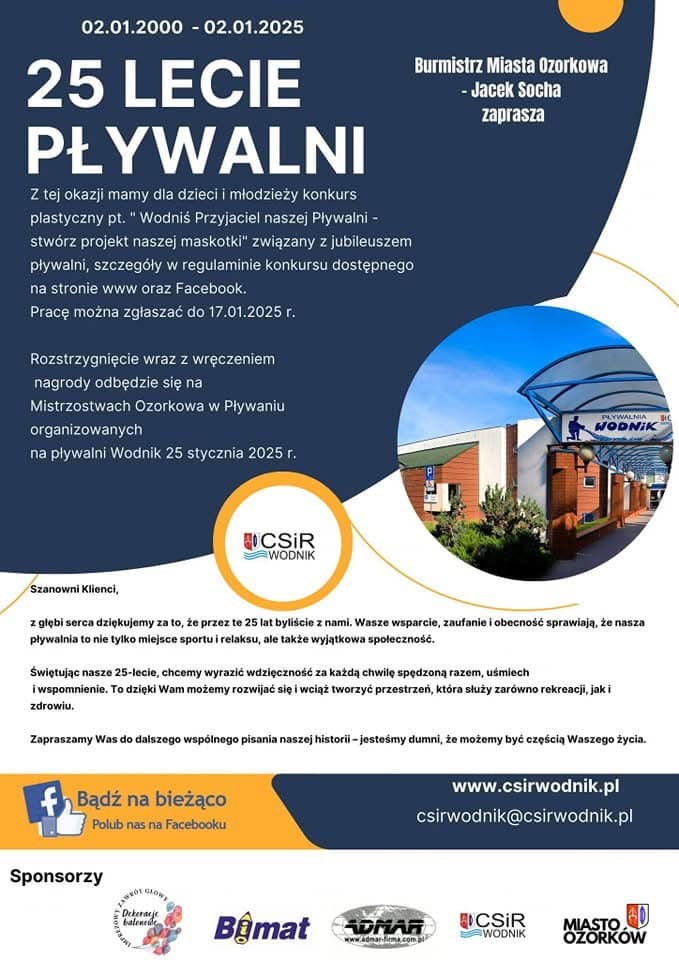 Konkurs plastyczny na projekt maskotki pływalni CSiR Wodnik
