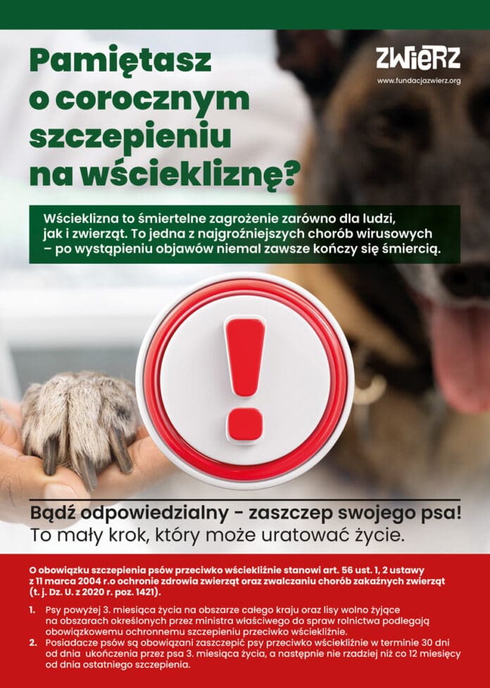 Obowiązkowe szczepienia przeciwko wściekliźnie - Gmina Parzęczew